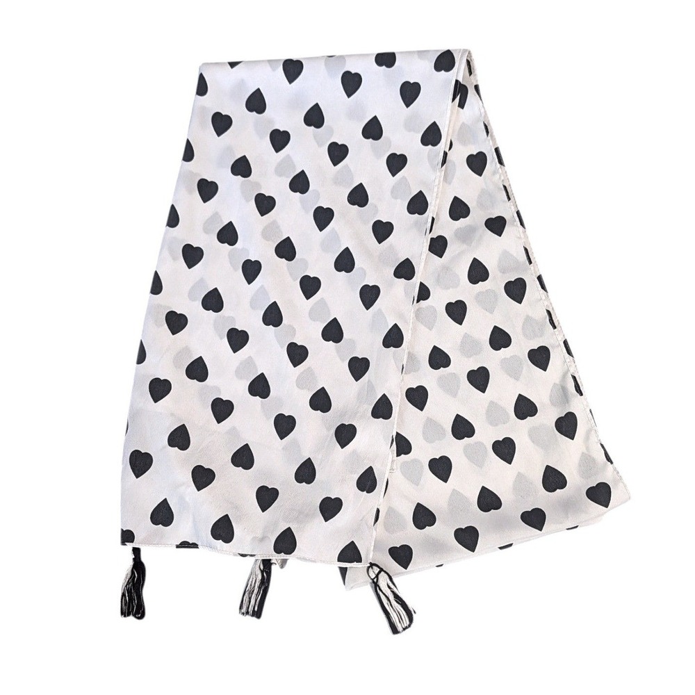 Heart Shaped Polka Dot Scarf Black White Print Shawl Wrap Coquette Rockabilly